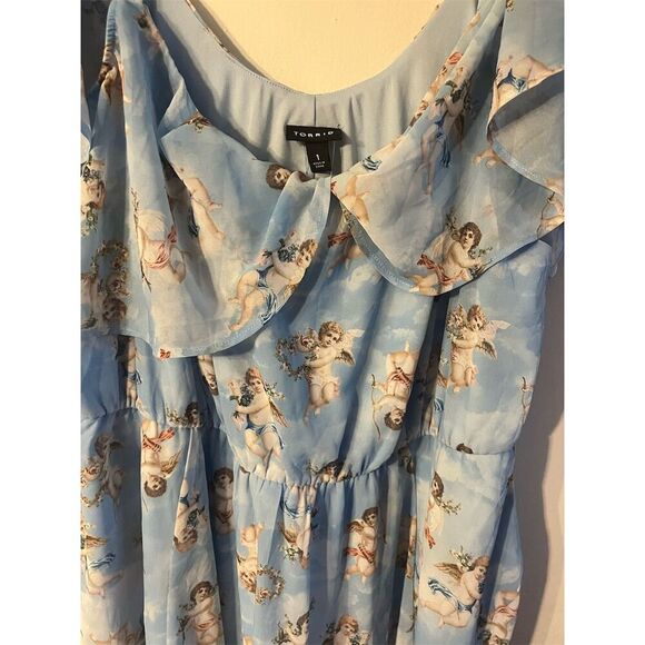 Torrid 1 Chiffon Cupids Chapel Angels Cold Shoulder Mini Dress 1x 14 16 NWT - Picture 6 of 11